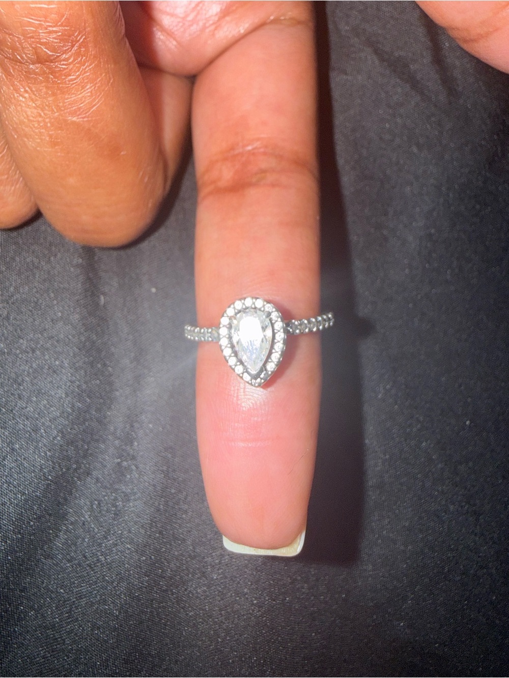 Pandora Pear-Shaped Halo SilverRing with Clear Stone